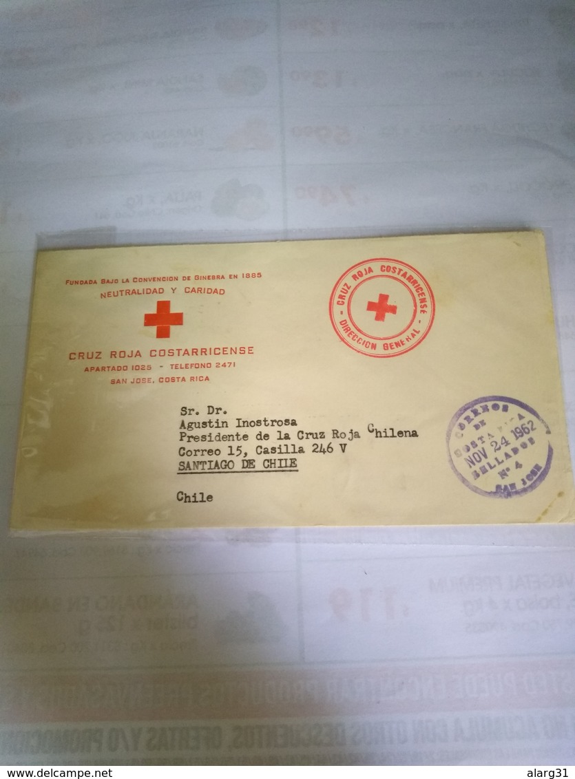 Costa Rica Red Cross Official Free Mail To Chile  1962 Printed Cover - Costa Rica