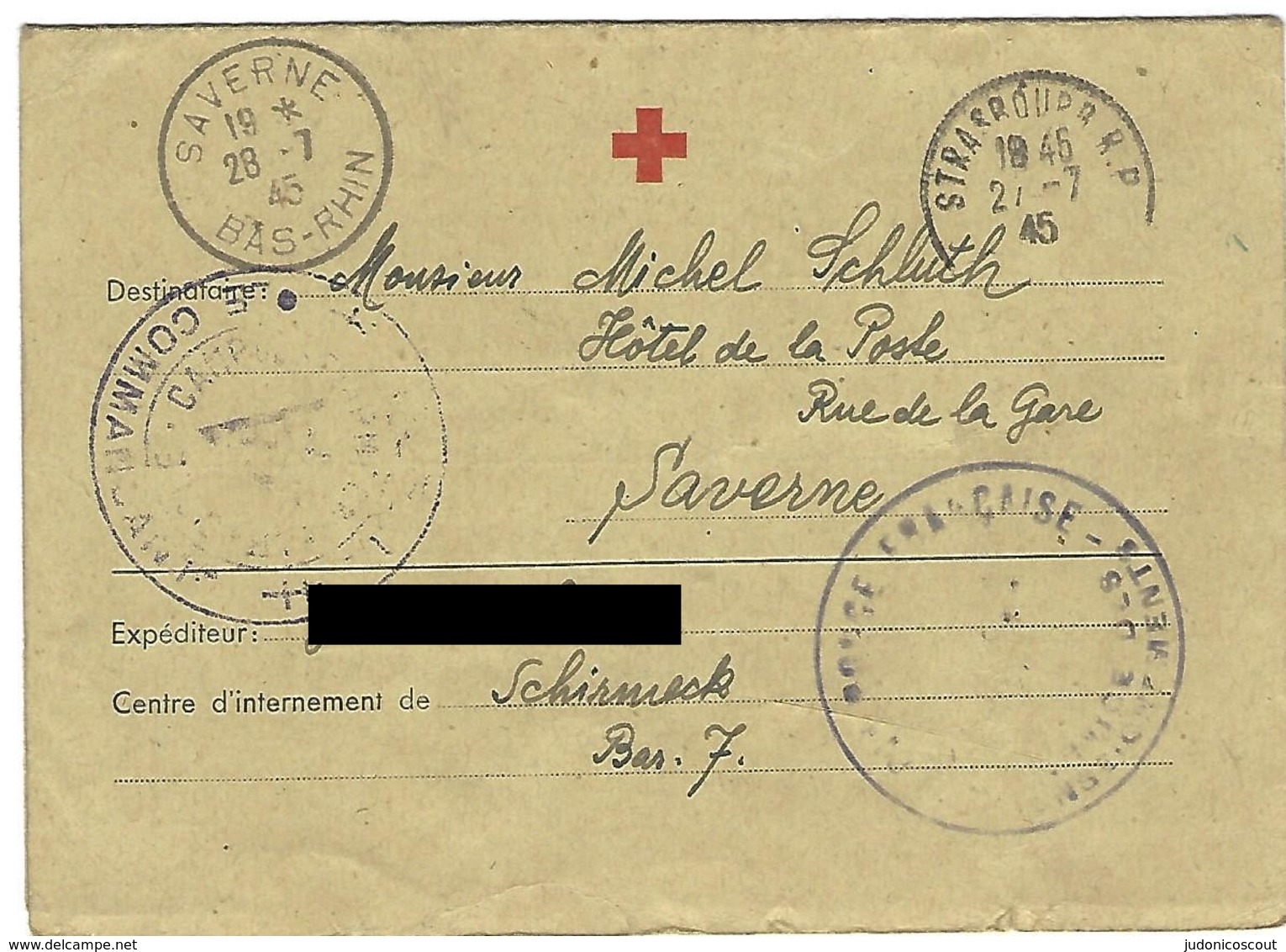 Correspondance Du Camp De Schirmeck - La Broque - Carte Croix Rouge 27.7.1945 - Liberación