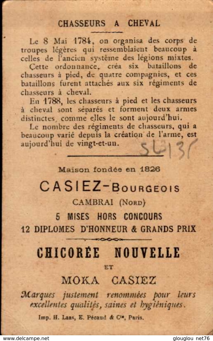 CHROMO .. CHICOREE NOUVELLE  CASIEZ..CAMBRAI..chasseurs A Cheval 1758... - Autres & Non Classés