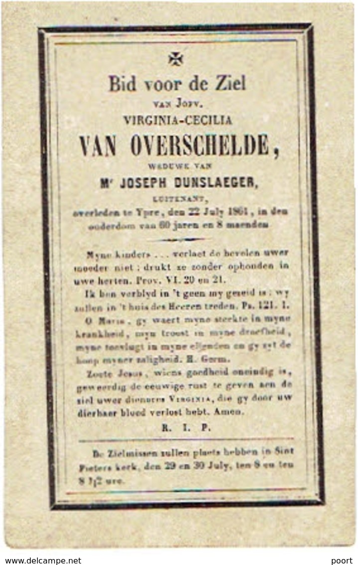 IEPER - Virginia VAN OVERSCHELDE - (Wwe J. Dunslaeger) - Overleden 1861 - Images Religieuses