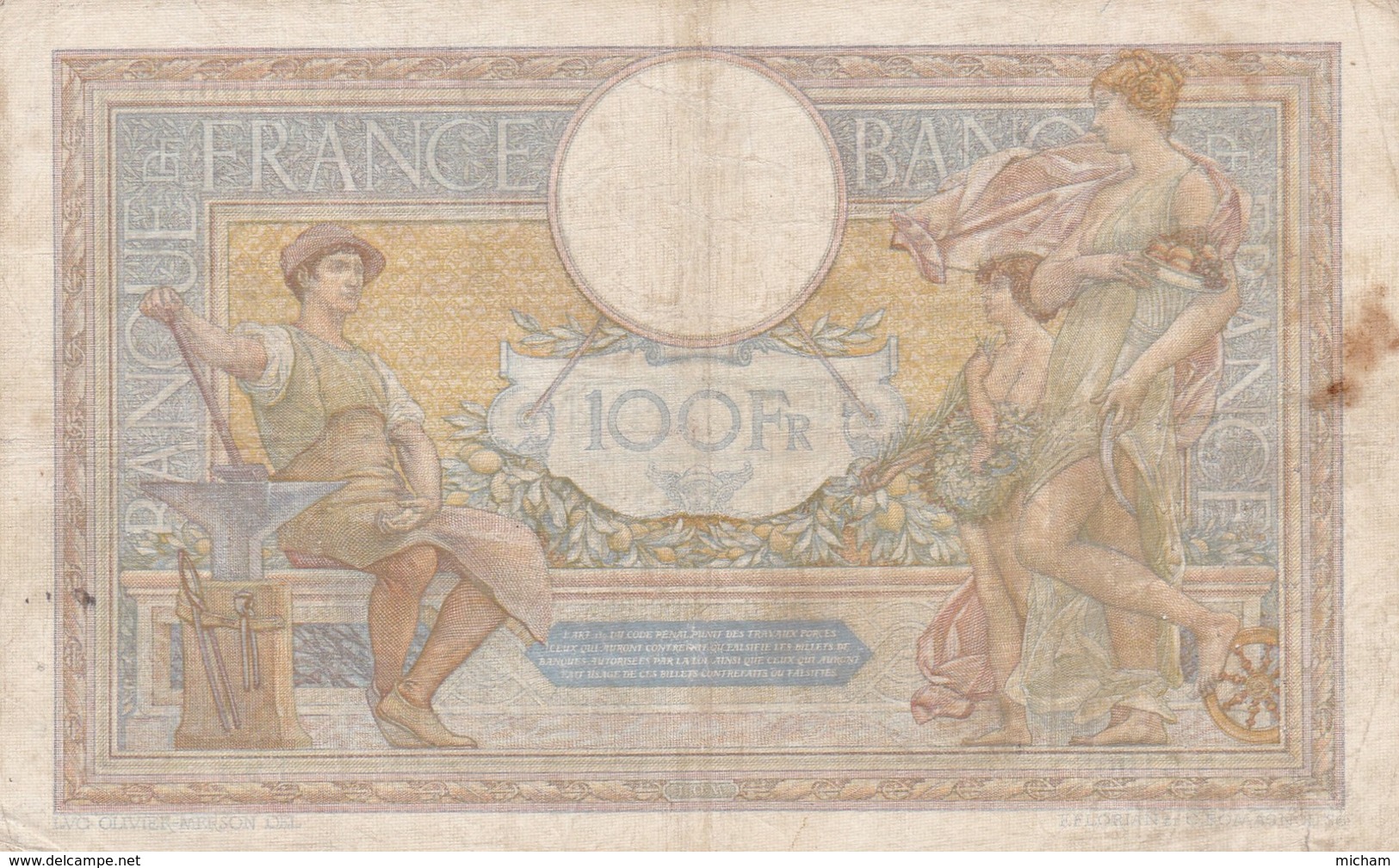 Billet France  100 Francs  Luc Olivier Merson DE.6 = 8 1936 D E Ce Billet A  Circulé - 100 F 1908-1939 ''Luc Olivier Merson''