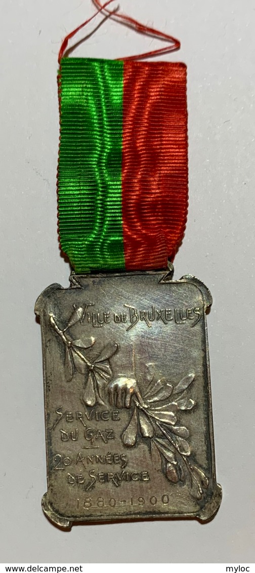 Médaille. L. Van Struydonck.  Ville De Bruxelles. Service Du Gaz. 20 Années De Service 1880 - 1900. 35x25mm - Professionnels / De Société