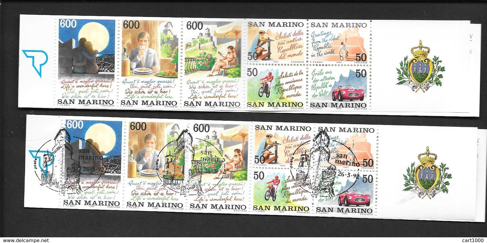 SAN MARINO 2 LIBRETTI 1992 TURISMO UNO TIMBRATO - Carnets