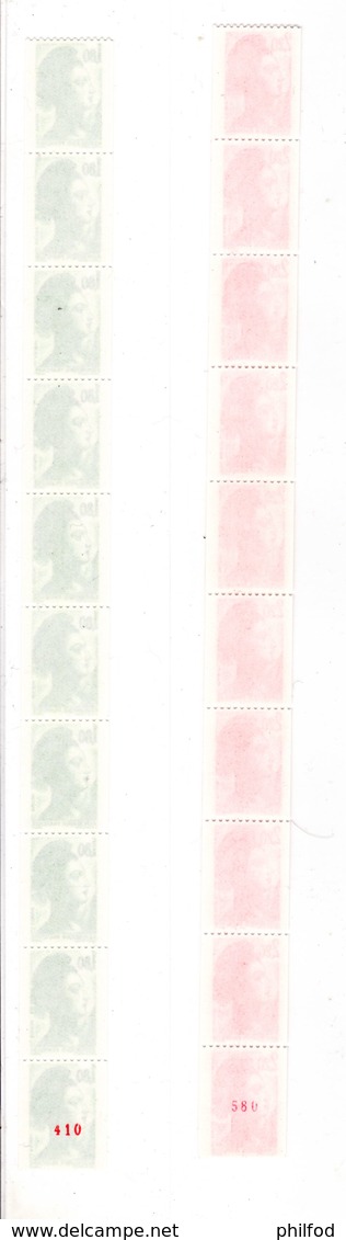 1985 - LOT De 2 BANDES DE 10 ROULETTES LIBERTÉ - Rouge 2.20 F Et Vert 1.80 F - Y&T 2378 Et 2379 - Rollo De Sellos