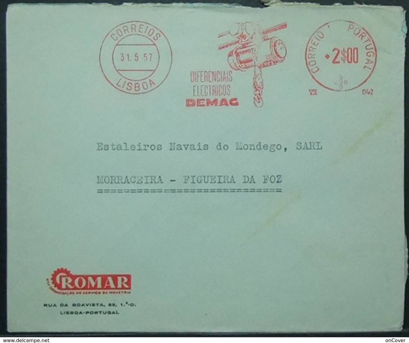 Portugal - Advertising Meter Franking Cover 1957 DEMAG Electric Differentials - Lettres & Documents