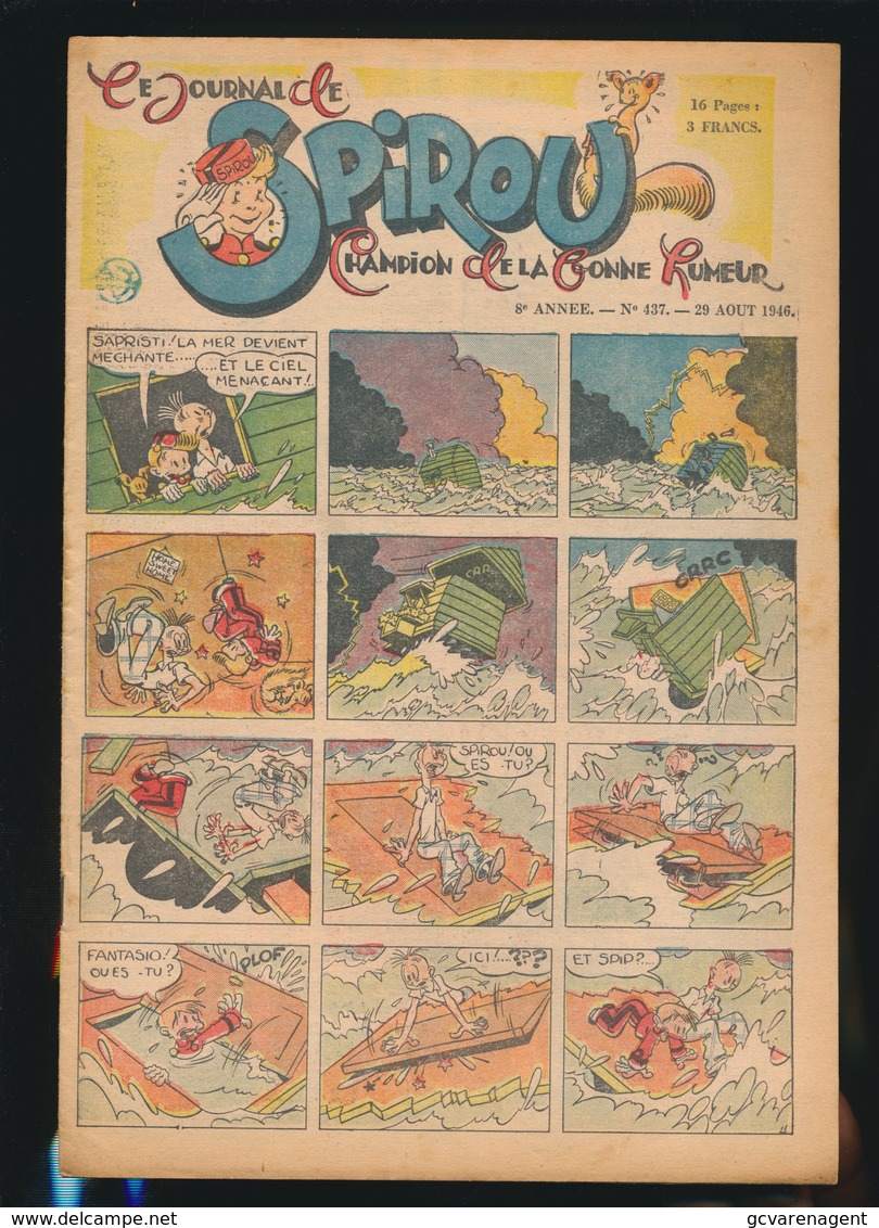 LE JOURNAL DE SPIROU N° 437  29 AOUT 1946  GOEDE STAAT  BON ETAT - PAPIER TRES DEFICILE   2 SCANS - Spirou Magazine