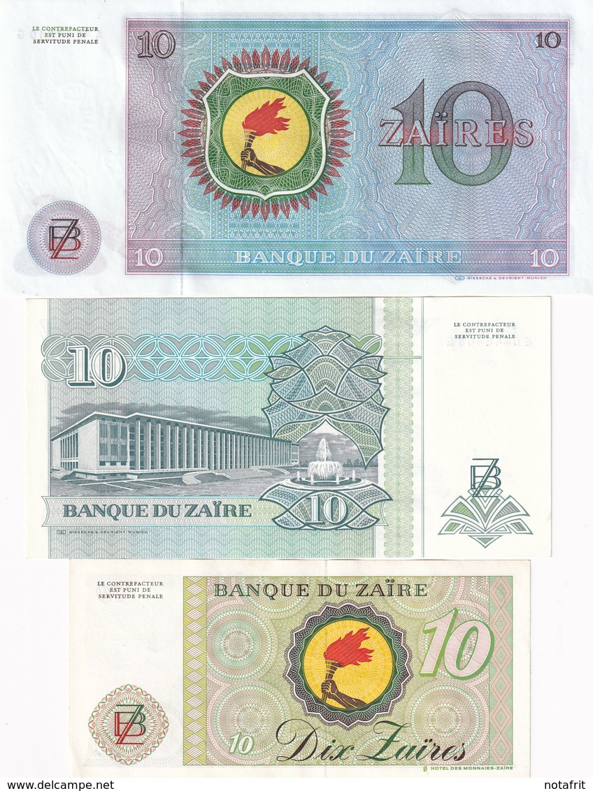 ZAire  3 X 10 Zaire  1977  1985  1993  All UNC - Autres - Afrique