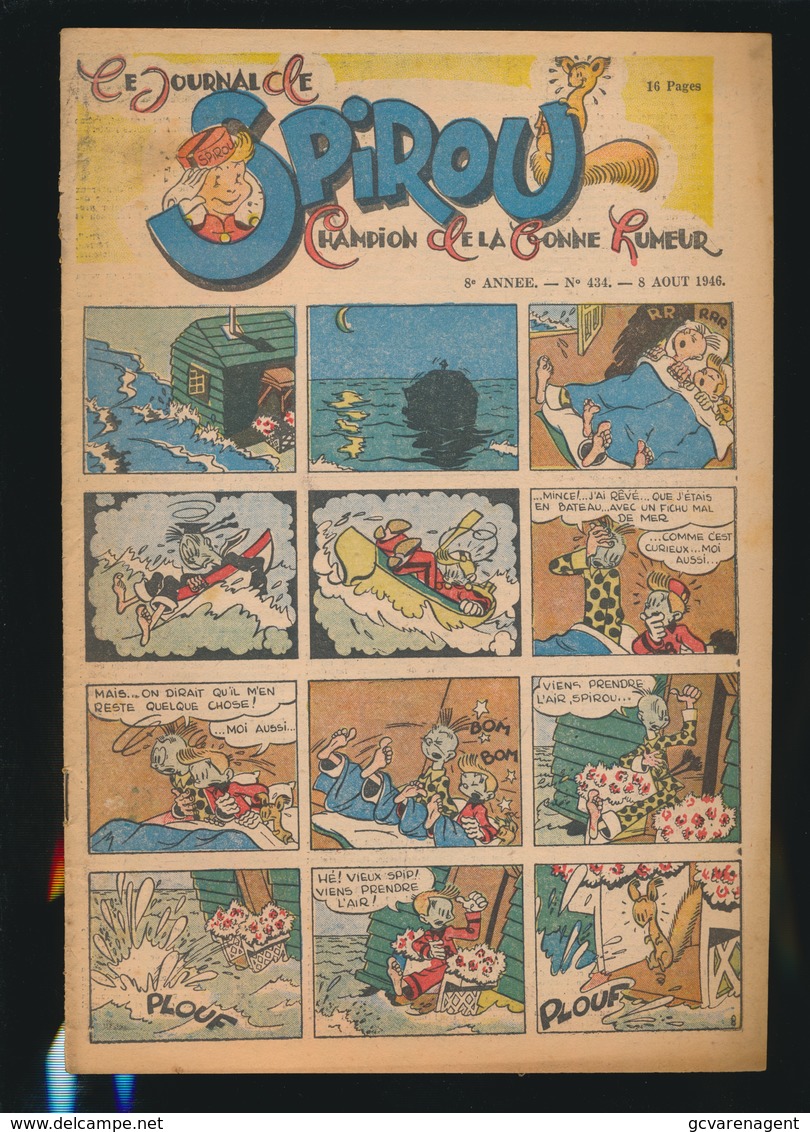 LE JOURNAL DE SPIROU N° 434  8 AOUT  1946  GOEDE STAAT  BON ETAT - PAPIER TRES DEFICILE   2 SCANS - Spirou Magazine