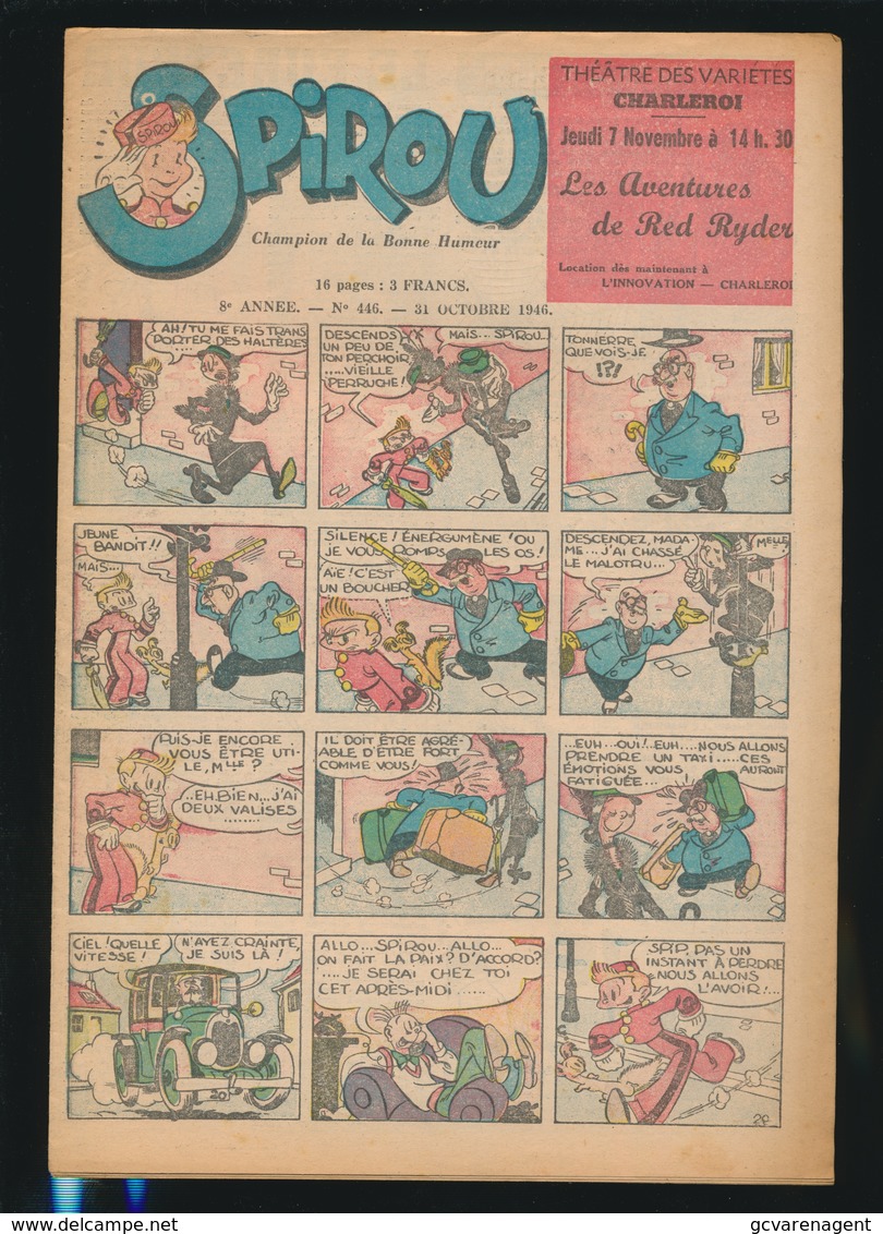 LE JOURNAL DE SPIROU N° 446  31 OCT 1946  GOEDE STAAT  BON ETAT - PAPIER TRES DEFICILE   2 SCANS - Spirou Magazine