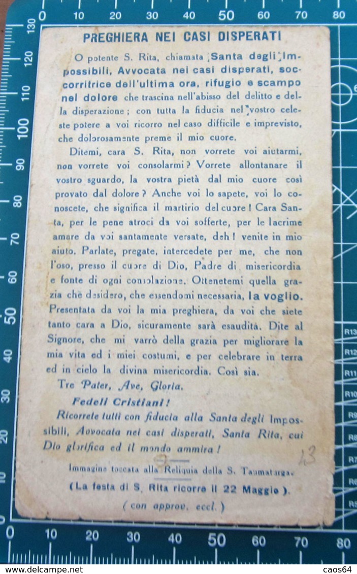 S. RITA DA CASCIA AGOSTINIANA Venerata Santuario Genova SANTINO Preghiera Nei Casi Disperati - Devotieprenten