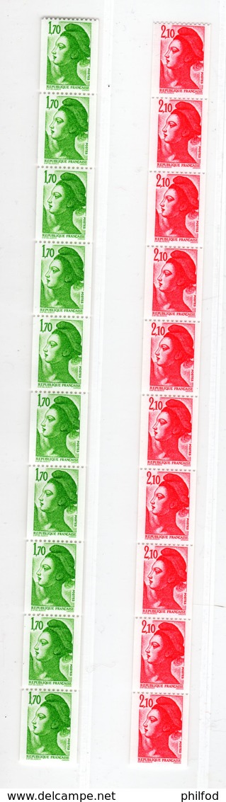 1984 - LOT De 2 BANDES DE 10 ROULETTES LIBERTÉ - Rouge 2.10 F Et Vert 1.70 F - Y&T 2321 Et 2322 - Roulettes