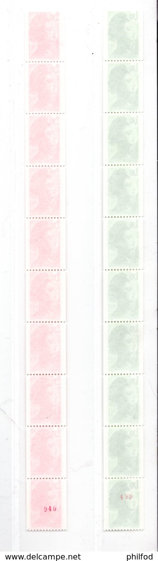 1984 - LOT De 2 BANDES DE 10 ROULETTES LIBERTÉ - Rouge 2.10 F Et Vert 1.70 F - Y&T 2321 Et 2322 - Roulettes