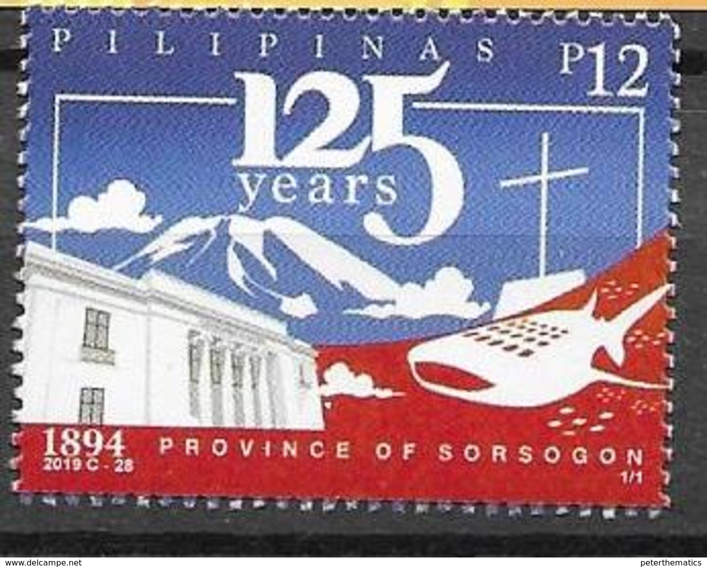 PHILIPPINES, 2019, MNH, SORSOGON PROVINCE, MOUNTAINS, SHARKS, WHALE SHARK, CHURCHES,1v - Poissons