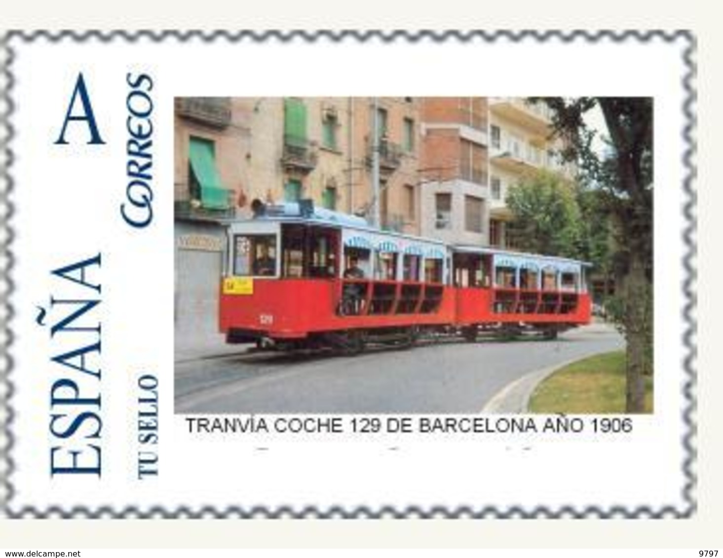 TRANVIAS -  SELLO PERSONALIZADO DE ESPAÑA (SPAIN) TRANVIA COCHE 129 DE BARCELONA AÑO 1906 - TEMA TRAMWAY - Tramways