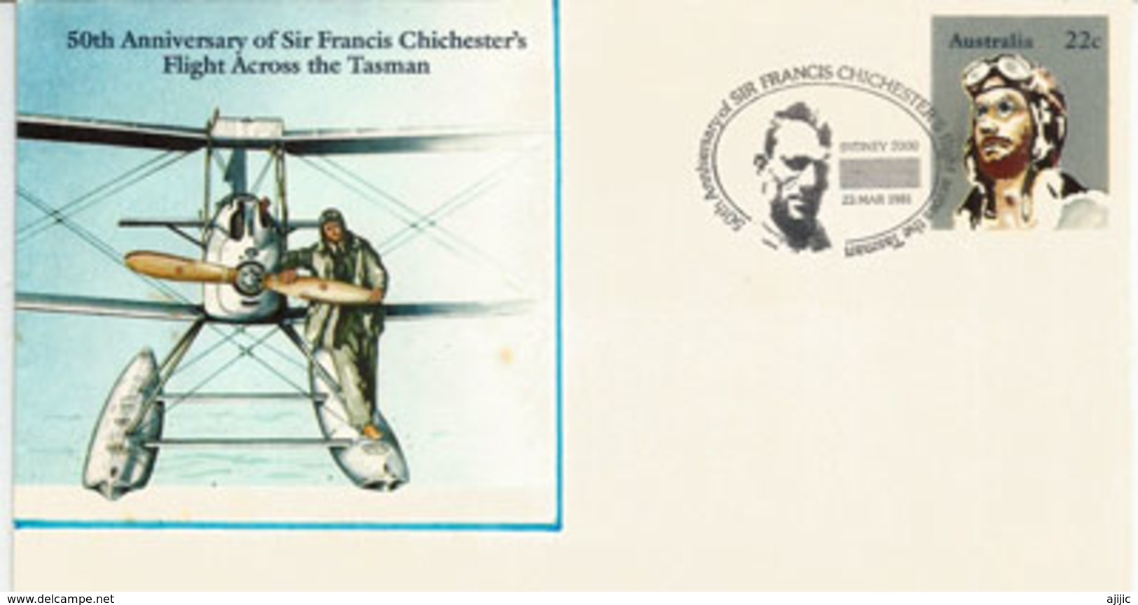 First Solo Flight Accross Tasman Sea 1931.Auckland-Norfolk Isl-Lord Howe Isl-Jervis Bay.Australia,by F.Chichester - Primeros Vuelos