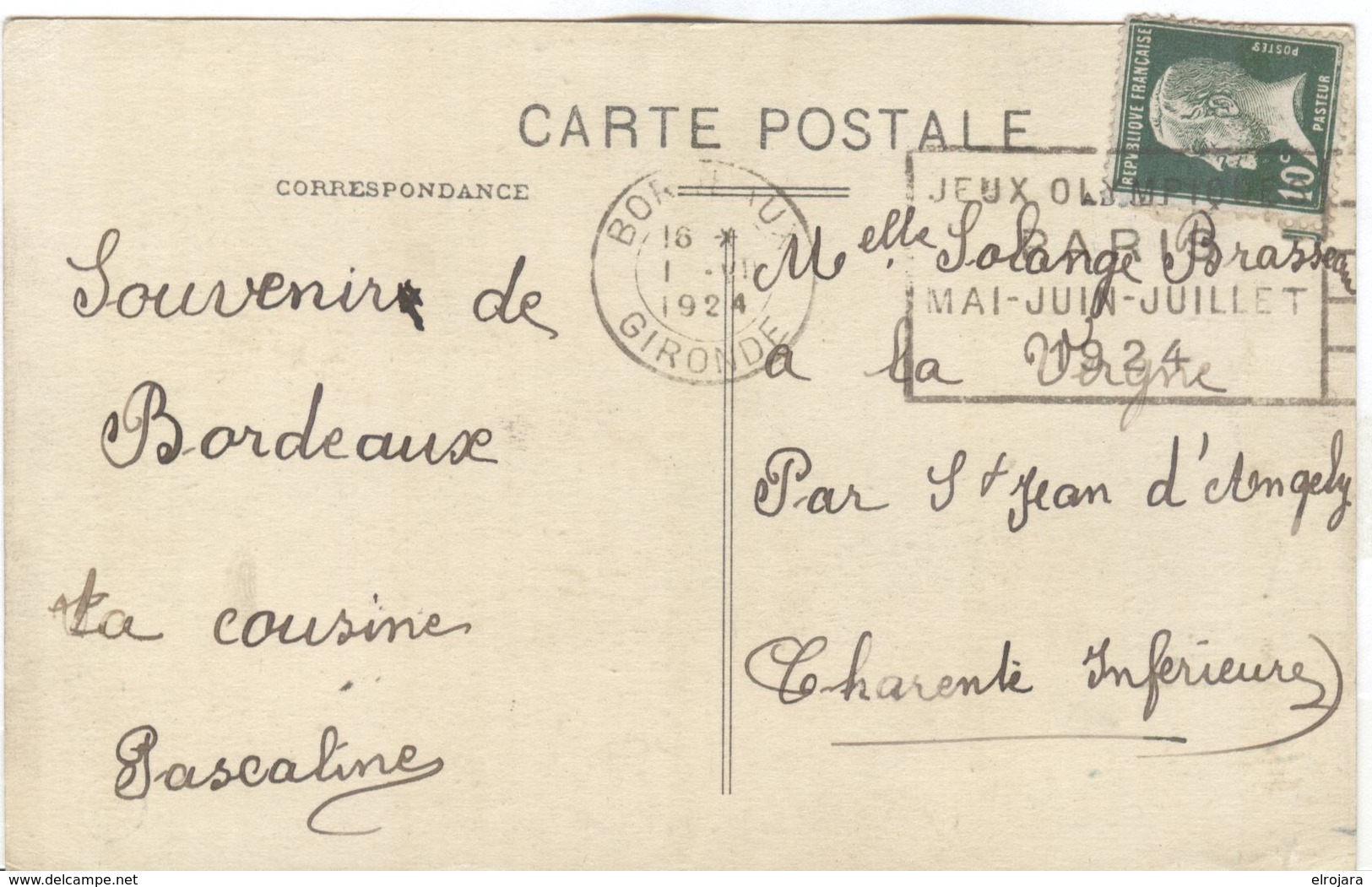 FRANCE Olympic Machine Cancel Bordeaux Gironde On Postcard Of 1 VI1 1924 During The Olympic Games - Sommer 1924: Paris