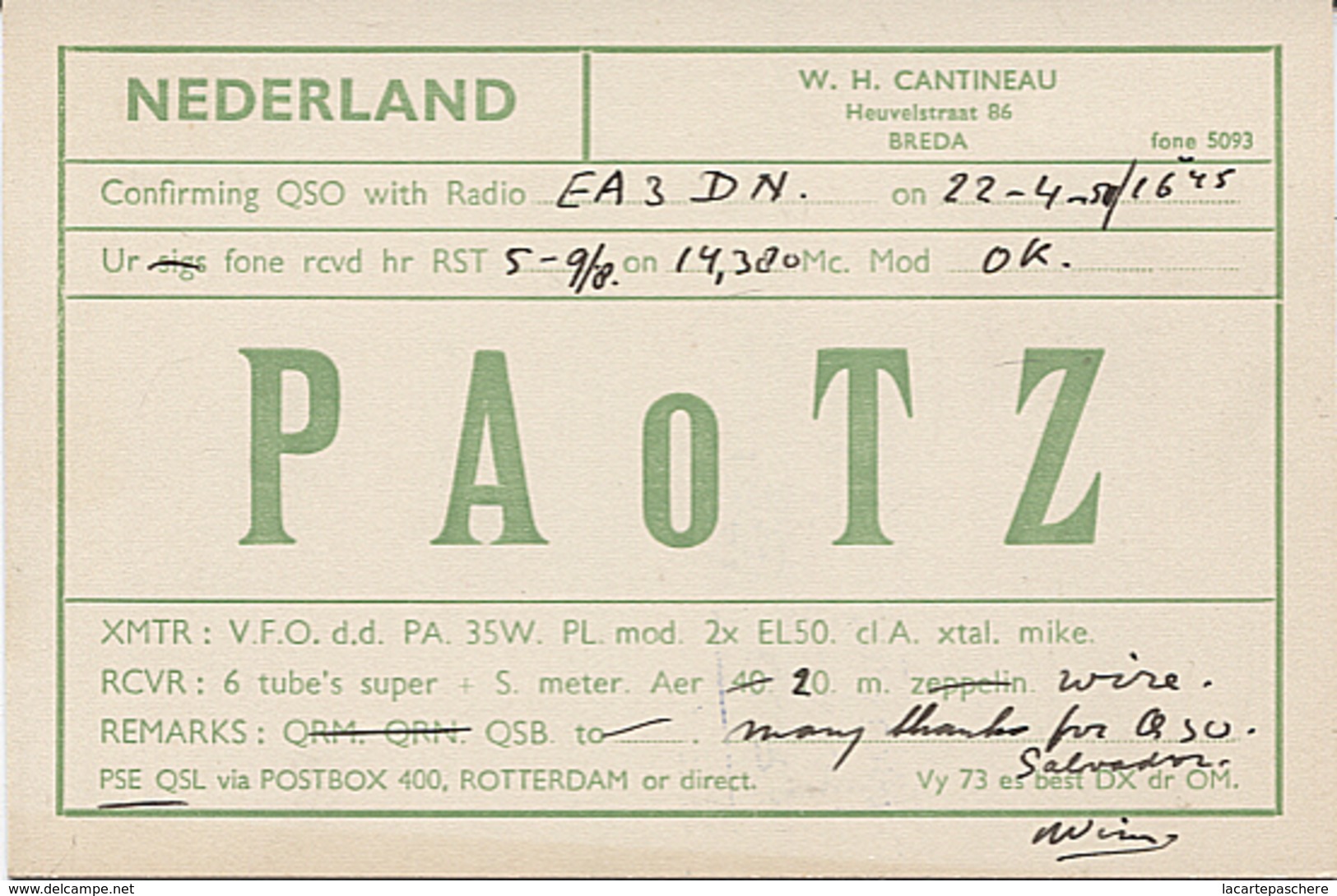 X120949 CARTE QSL RADIO AMATEUR PAOTZ ? PAoTZ ?  HOLLANDE HOLLAND NEDERLAND BREDA 1950 ? 1951 ?  DEUX SCANS - Radio Amateur