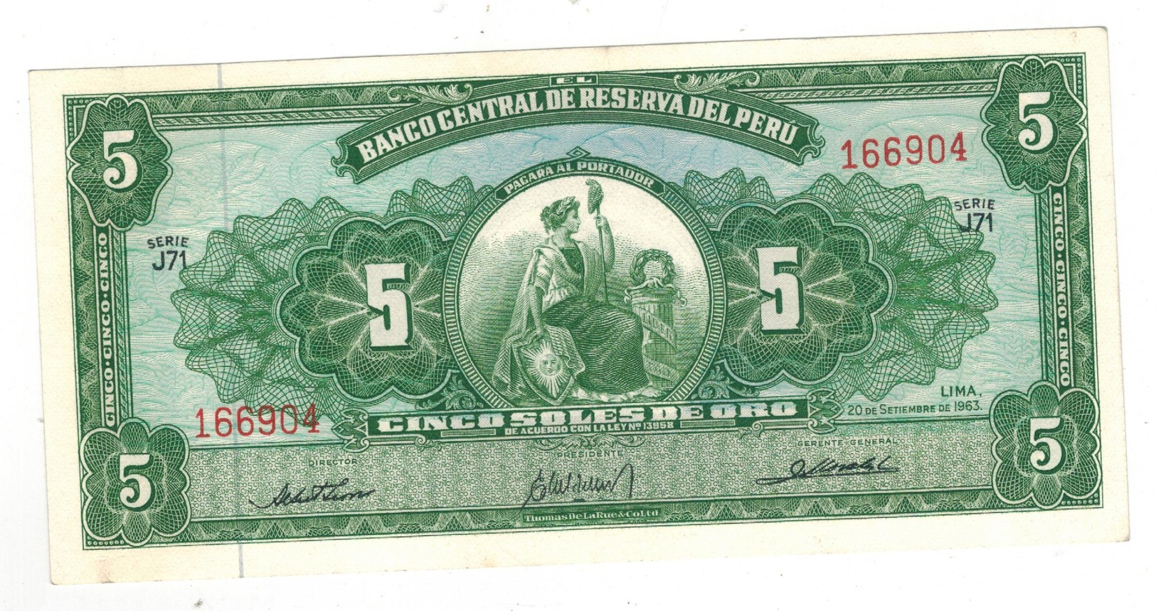 Peru 5 Soles, 1963. AUNC. - Peru