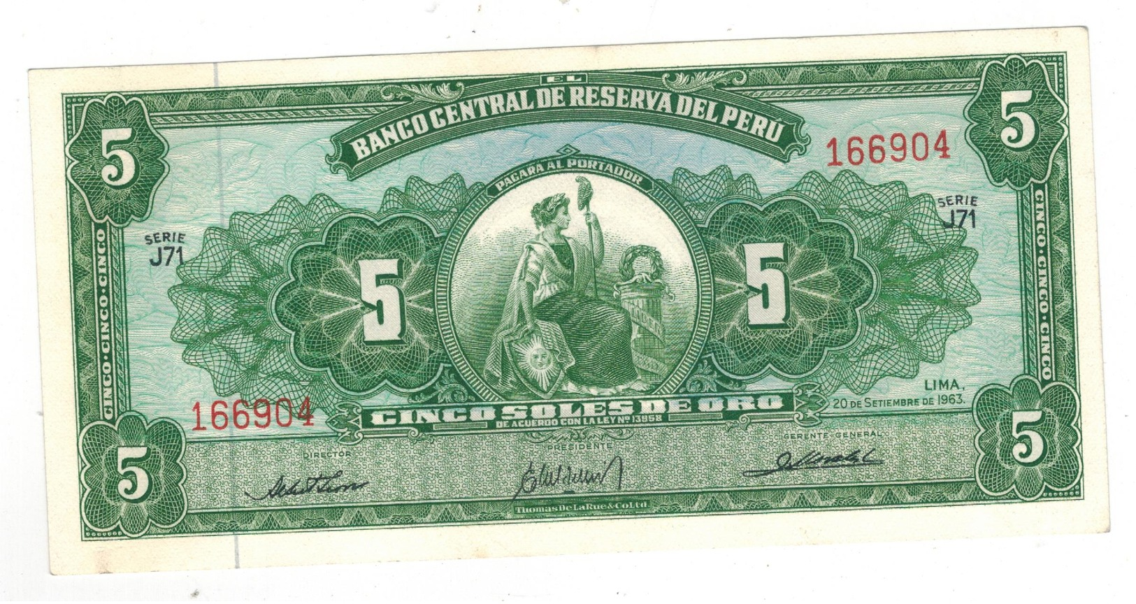 Peru 5 Soles, 1963. AUNC. - Perù