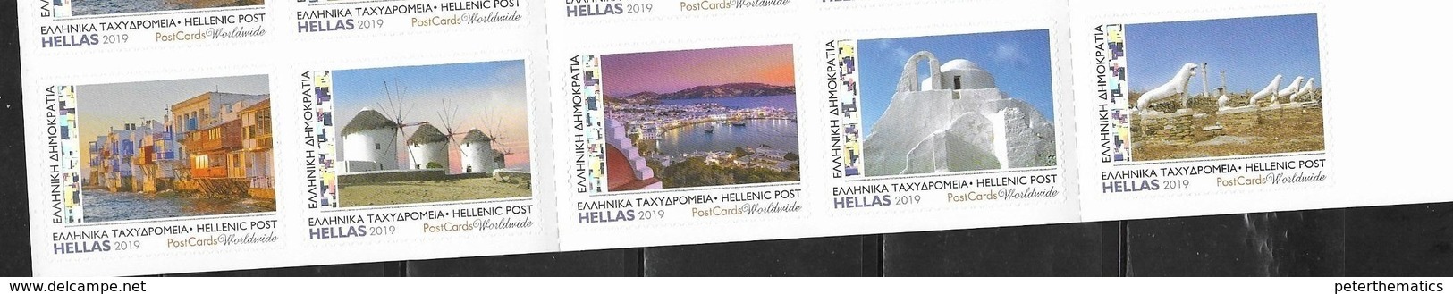 GREECE, 2019, MNH, TOURISM, MYKONOS,  ARCHAEOLOGY, WINDMILLS, HARBOUR, BOATS, LION STATUES, 5v Ex. BOOKLET - Other & Unclassified