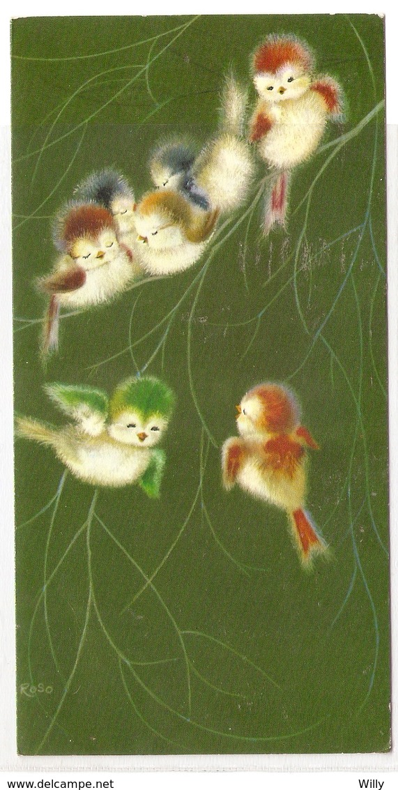 AN 646 , OLD FANTASY  FOLDING CARD ( 85 X 165 Mm ) , FINE ART , BIRDS , Signed RoSo - Oiseaux