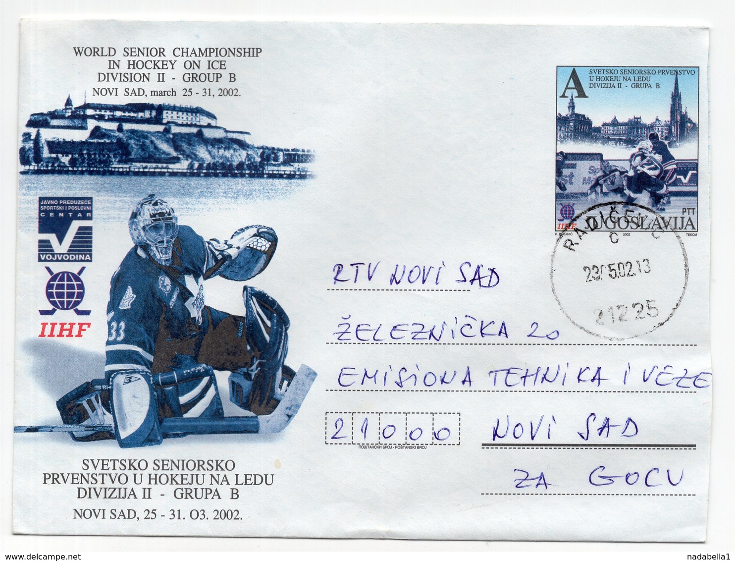 2002 YUGOSLAVIA, SERBIA, RADICEVIC TO NOVI SAD, HOCKEY, STATIONERY COVER - Postal Stationery