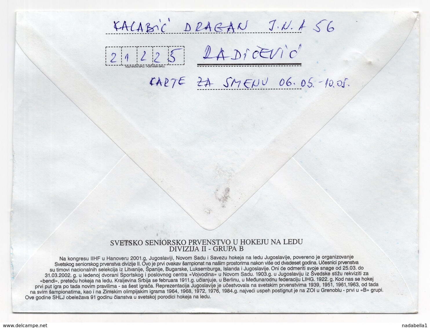 2002 YUGOSLAVIA, SERBIA, RADICEVIC TO NOVI SAD, HOCKEY, STATIONERY COVER - Postal Stationery