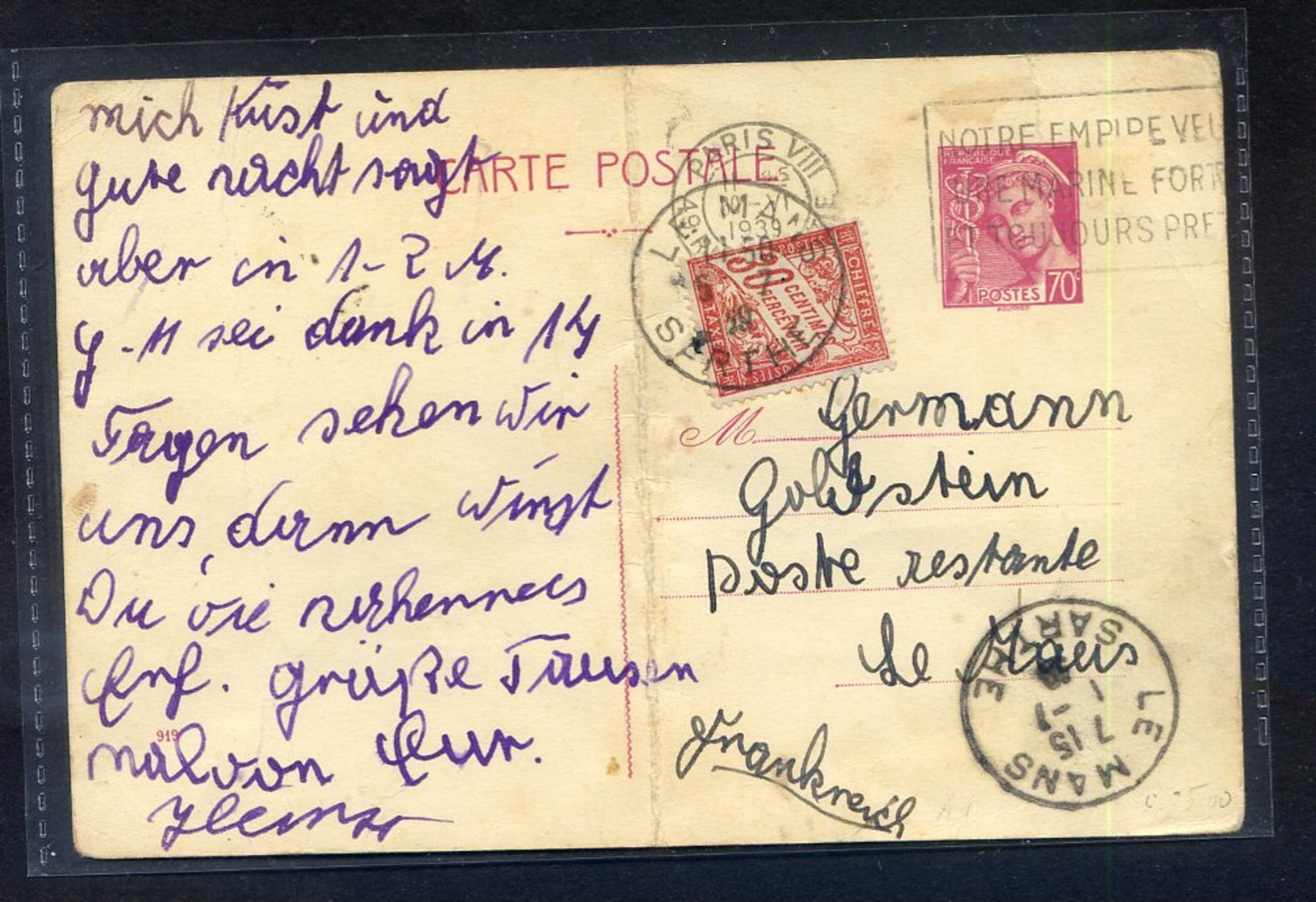 ENTIER POSTAL N°416CP1....taxé à 30 Cts - Other & Unclassified