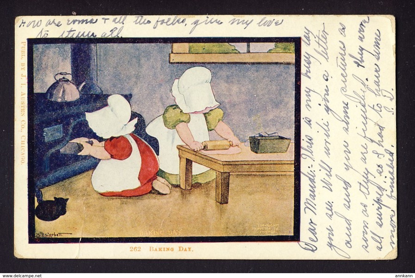 SUNBONNET GIRL GIRLS - Rolling Dough Making Pie - Baking Day - Artist B.I.? / B.L.? Corbett - Posted 1906 - Autres & Non Classés