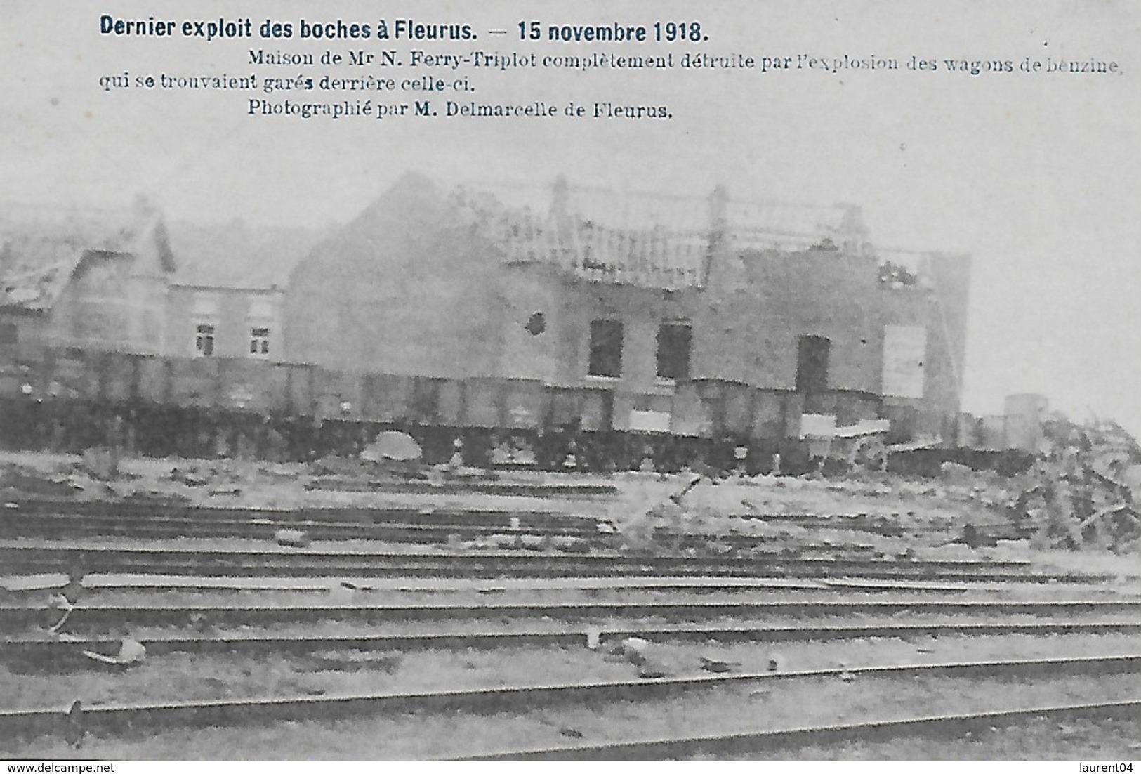 FLEURUS. GUERRE 15 NOVEMBRE 1918. MAISON FERRY-TRIPLOTCOMPETEMENT DETRUITE APRES EXPLOSION - Fleurus