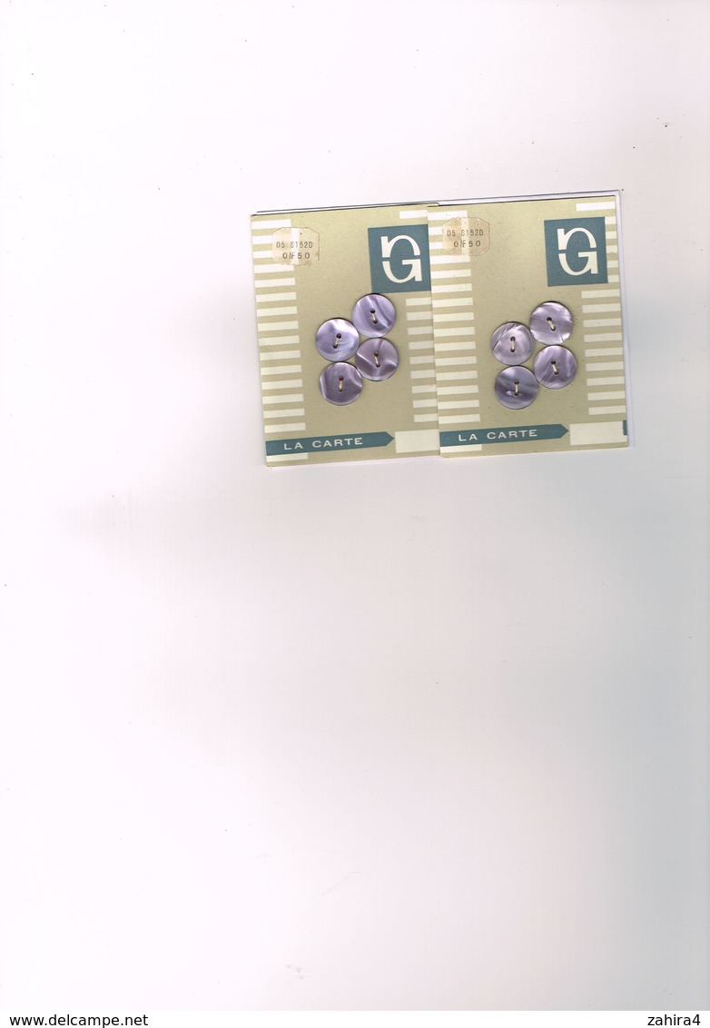 N.G. ? - 2 Plaquettes De 4 Bouton Mauve - La Carte 0.50 NF - Boutons