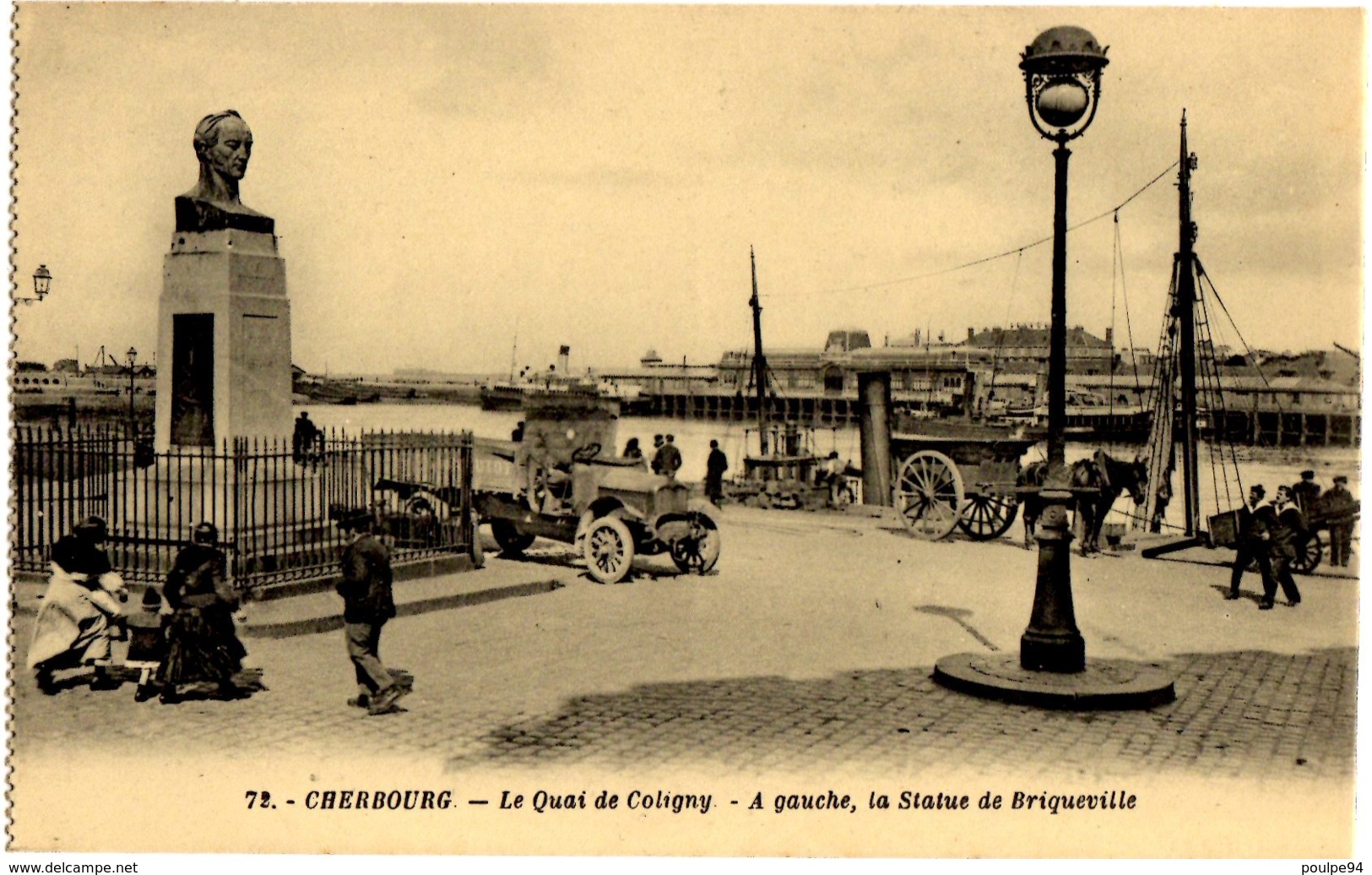 72- Cherbourg - Quai De Coligny - A Gauche La Statue De Briqueville - Animation, Automobile - Cherbourg