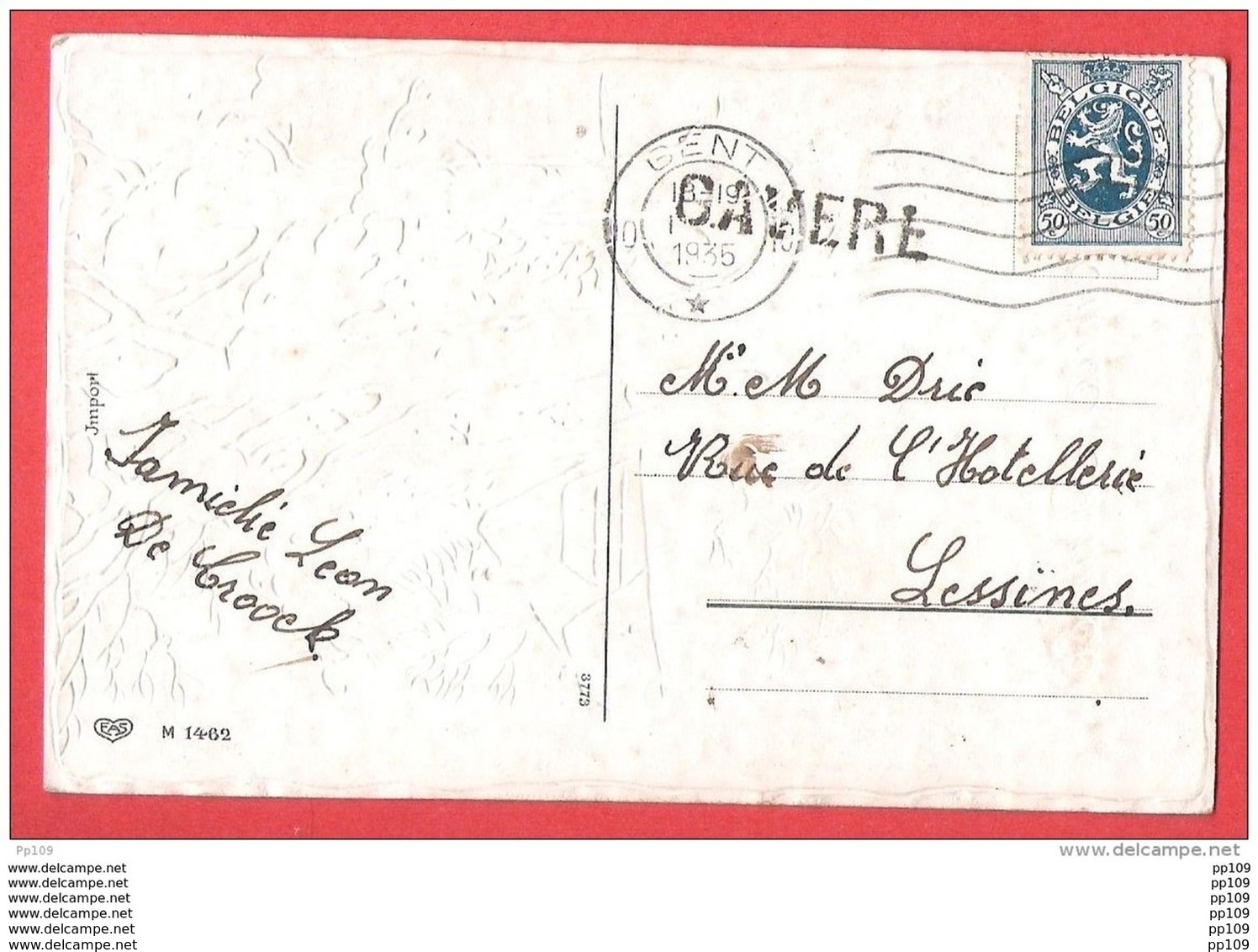 CP Fantaisie En Relief  Obl GENT 1935  + Griffe GAVERE Vers Lessines - Langstempel