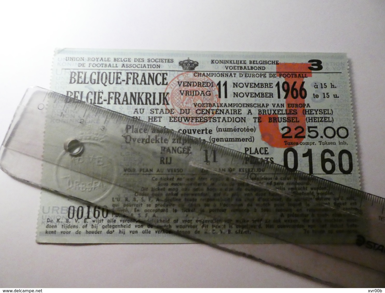 Ticket 1966 Match België-Frankrijk Belgique-France Heizel Heysel - Tickets D'entrée