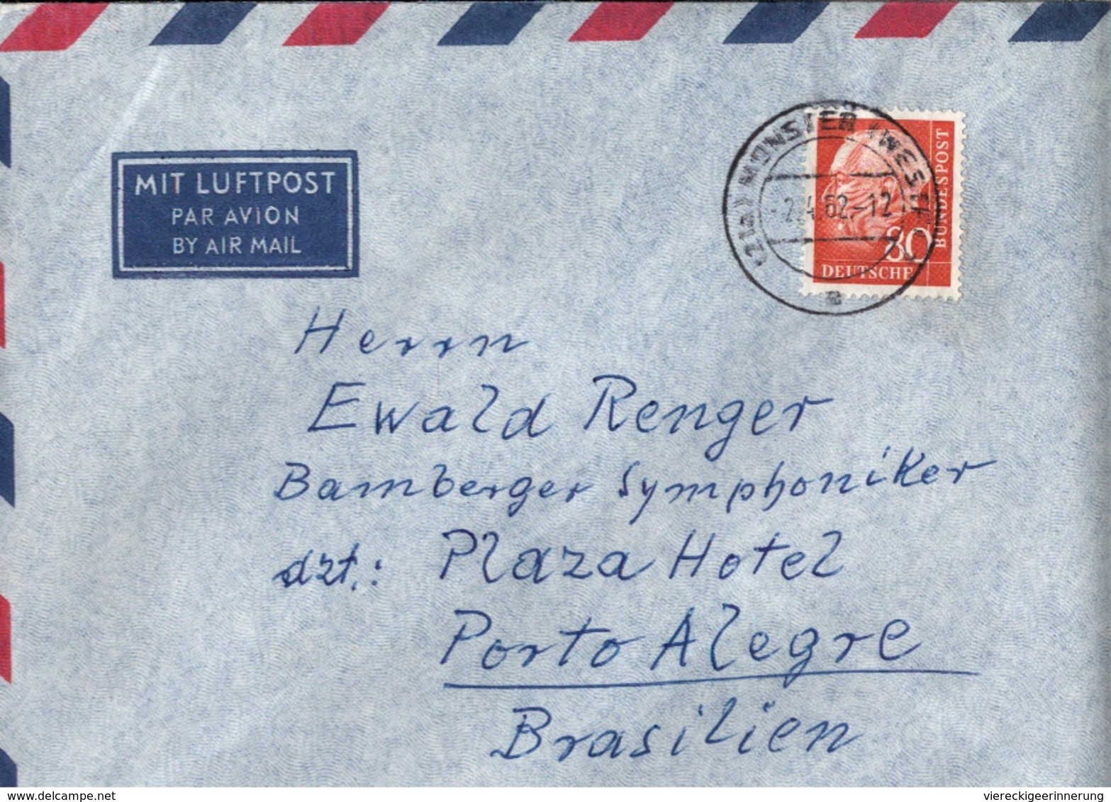 ! 1962 Luftpost Brief Aus Münster Nach Porto Alegre Brasilien, EF Frankatur Nr. 264, Heuss 80 Pfennig - Lettres & Documents