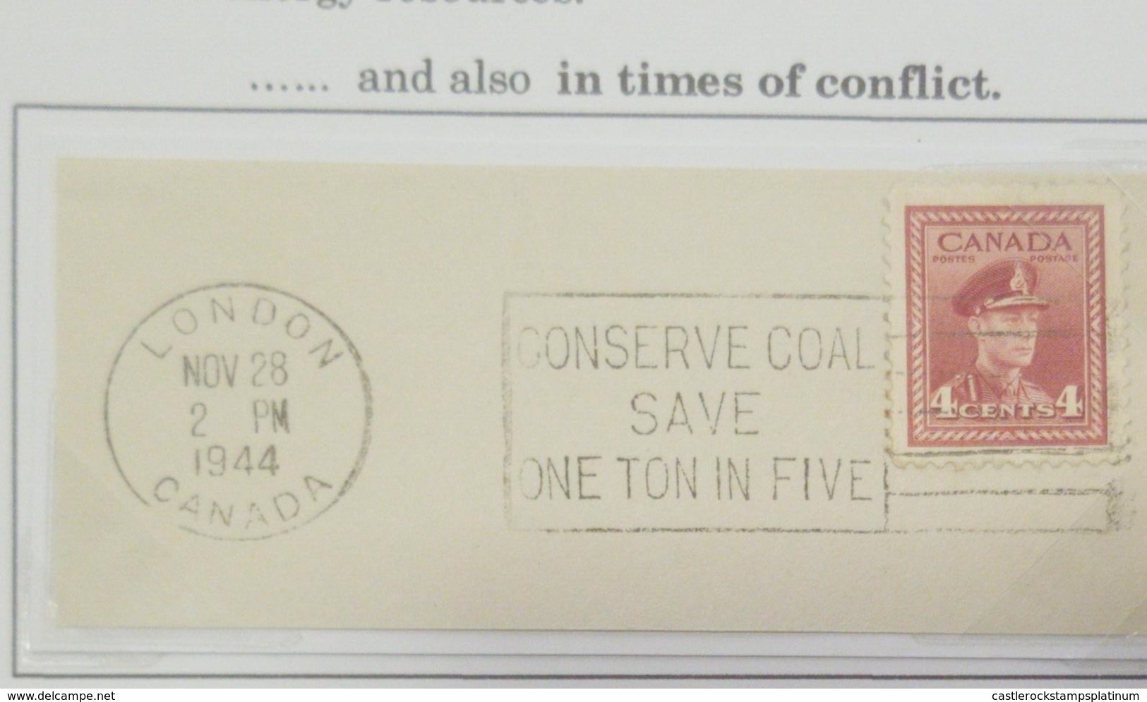 O) 1944 CANADA, CONSERVE SAVE ONE TON IN FIVE - TOMES OF CONFLICT, FDC XF - ....-1951