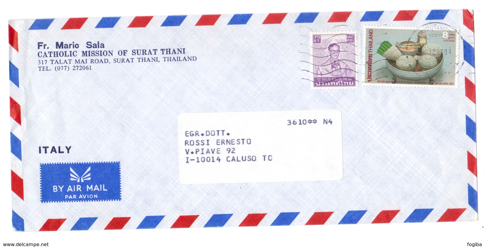 IZ197   THAILAND - SURAT THANI 1994 Commercial Airmail Cover To Torino, Italy - Thaïlande