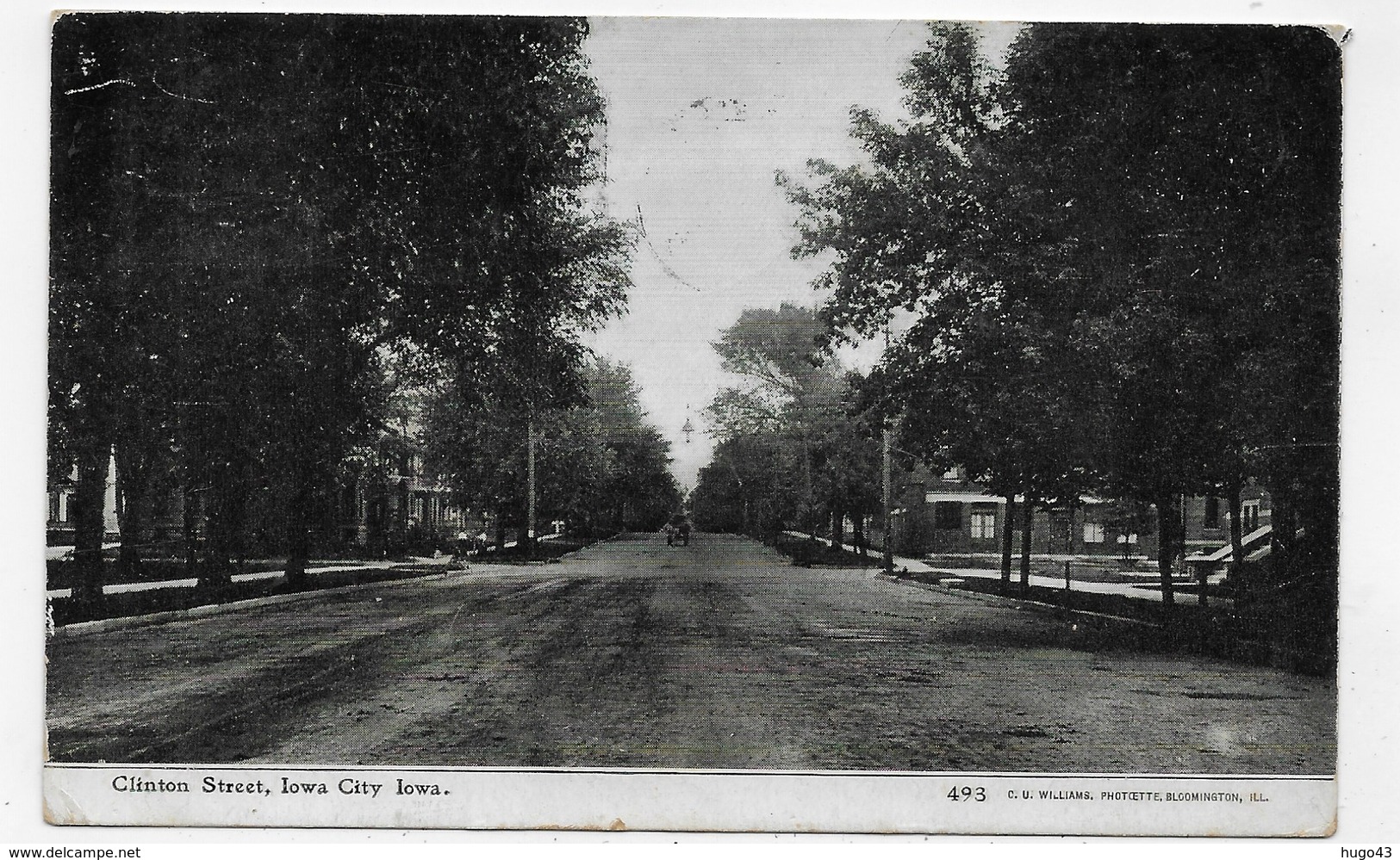 (RECTO / VERSO) IOWA CITY EN 1910 - CLINTON STREET - N° 493 - BEAU CACHET ET TIMBRE - CPA VOYAGEE - Iowa City