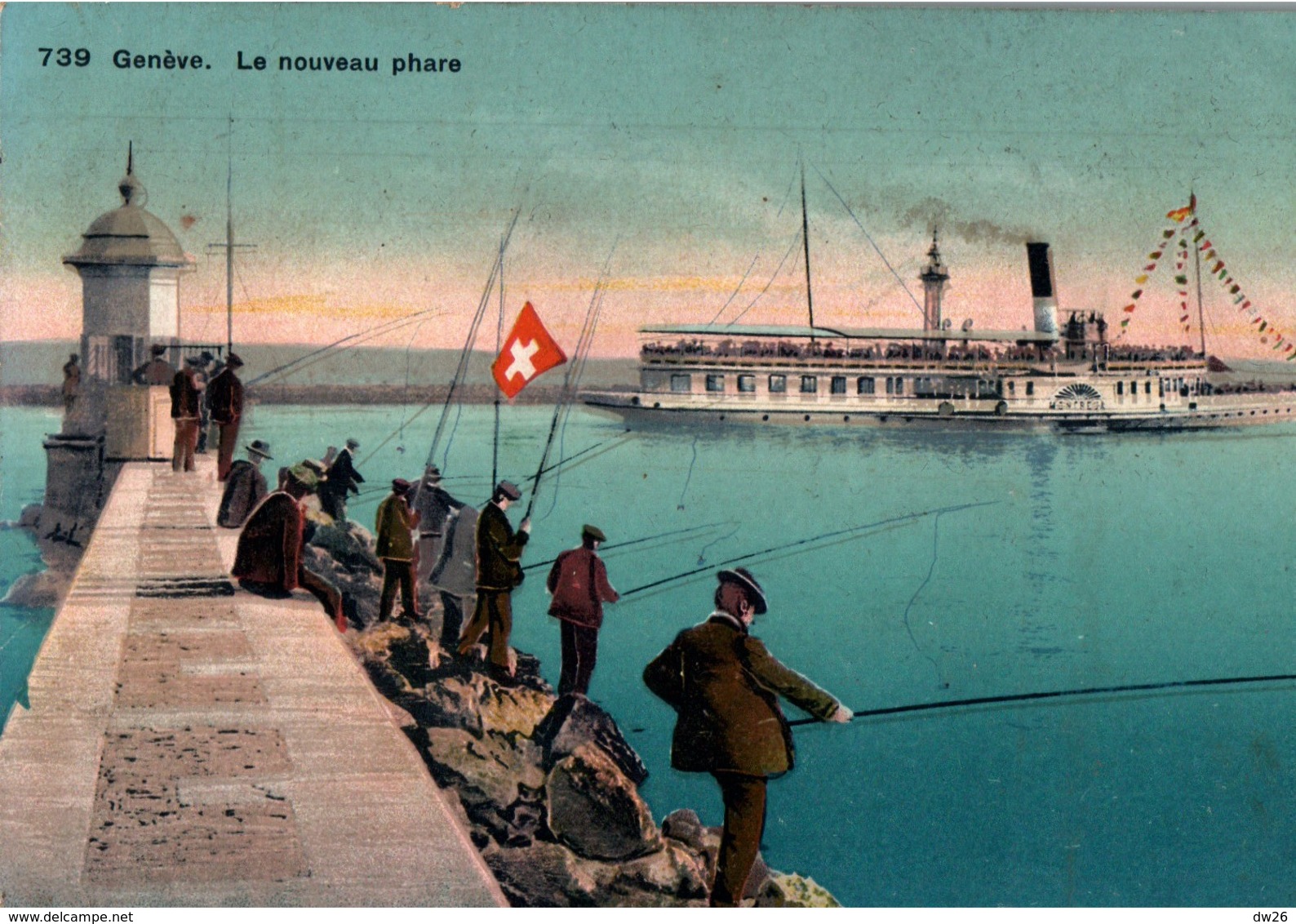 Genève Le Nouveau Phare - Bateau à Aube Montreux, Pêcheurs Sur La Jetée - Carte N° 739 Non Circulée - Genève