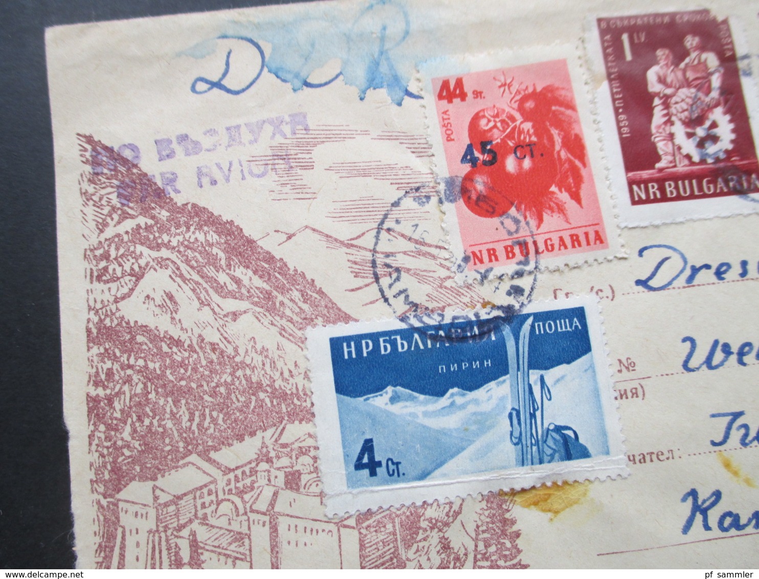 Bulgarien 1959 Ganzsachen Umschlag Mit 3 Zusatzfrankaturen Luftpost In Die DDR - Storia Postale