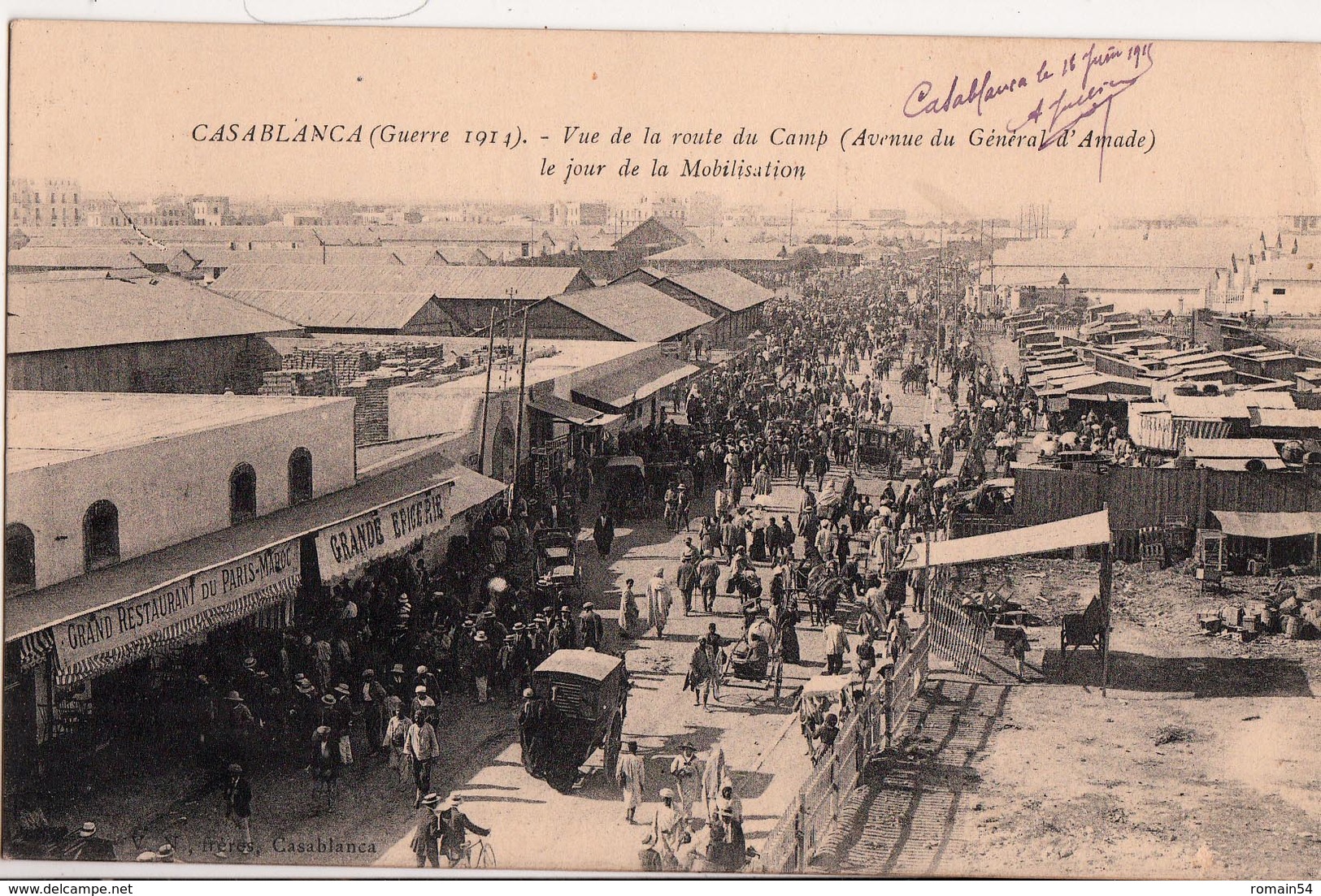 CASABLANCA-GUERRE 1914-VUE DE LA ROUTE DU CAMP LE JOUR DE LA MOBILISATION - Casablanca