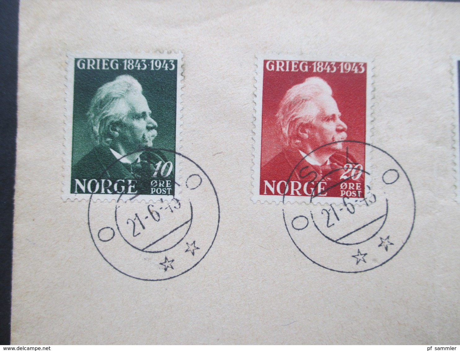 Norwegen 1943 Nr. 287/290 100. Geburtstag Von Edvard Grieg Blanko Satzbrief Sternstempel Oslo - Brieven En Documenten