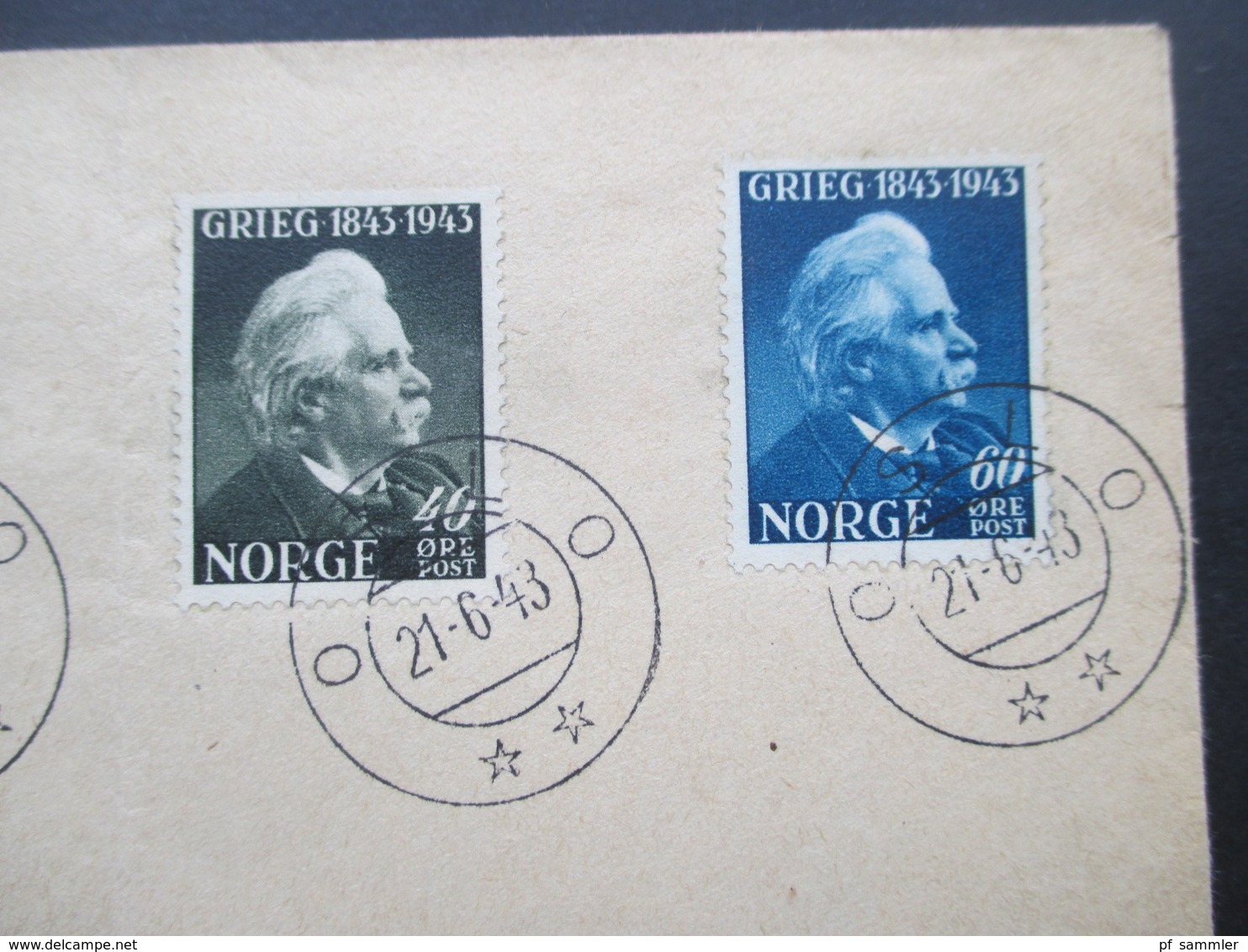 Norwegen 1943 Nr. 287/290 100. Geburtstag Von Edvard Grieg Blanko Satzbrief Sternstempel Oslo - Brieven En Documenten