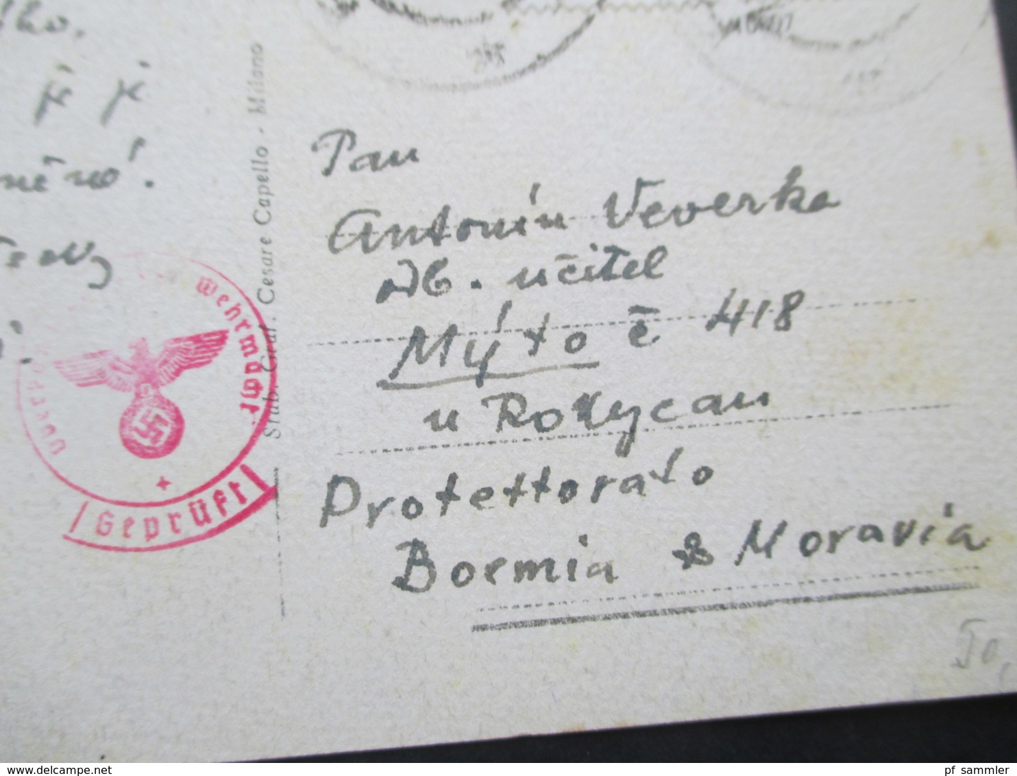 Italien 1940 AK Pisa Piazza Vittorio Emanuele Ind Protektoriat Böhmen Und Mähren! Roter Stempel OkW Zensur Geprüft - Oorlogspropaganda