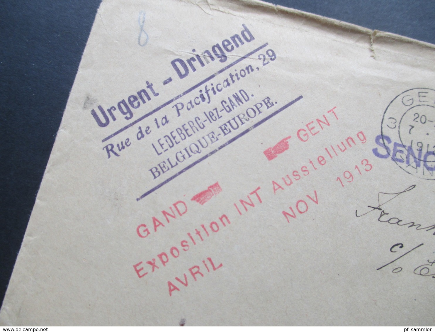 Belgien 1912 Nr. 91 EF Urgent / Dringend Gent Exposition Internationale Ausstellung Nov 1913 Nach Panama Canal Zone RRR - 1912 Pellens