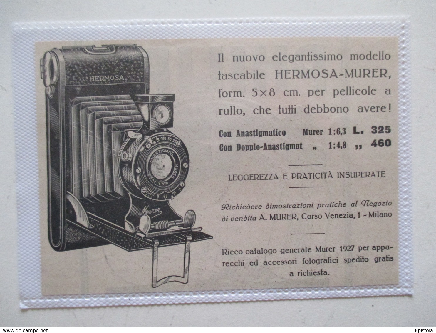 Théme Appareil Photo & Camera - Modèle HERMOSA MURER - Ancienne Coupure De Presse De 1927 (Italie) - Fotoapparate