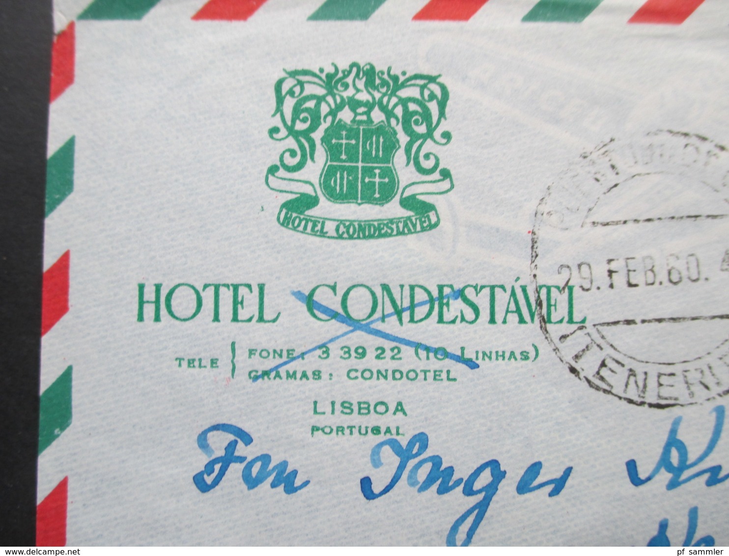 Spanien 1960 Hotelumschlag Hotel Condestavel Lisboa Verwendet Auf Teneriffa Hotel Martianez Nach Leverkusen - Cartas & Documentos