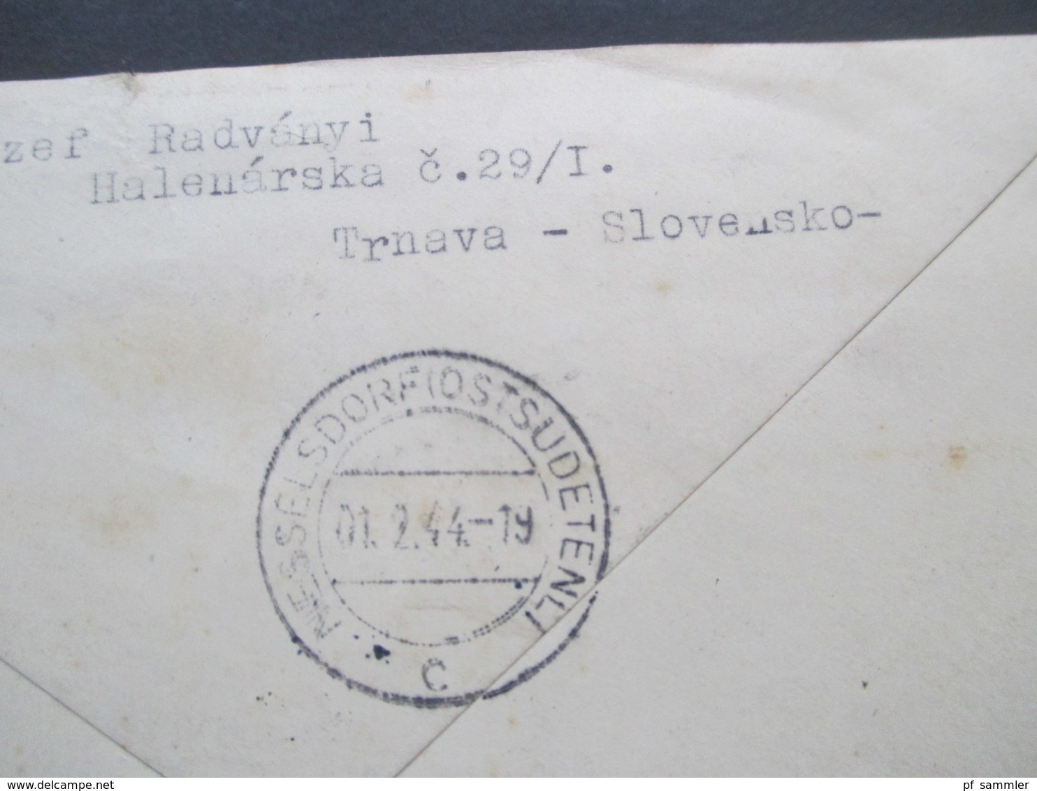 Slowakei 1944 Einschreiben Trnava Nach Nesselsdorf Im Ost Sudetenland OKW Zensur Rücks. Vignette Dr. Jozef Skultety - Brieven En Documenten