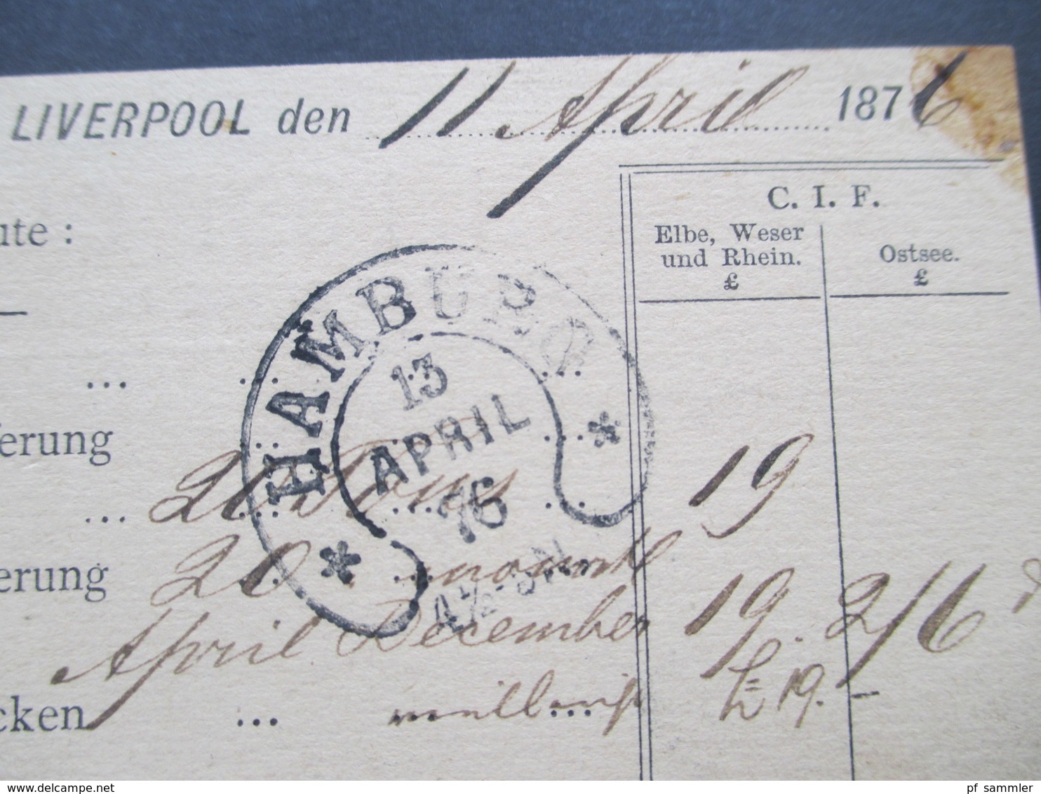 GB 1876 Ganzsache P 4 Foreign Post Card Stempel Exchange Liverpool Nach Hamburg Mit Ak Stempel Hufeisen Gedruckte Karte - Cartas & Documentos