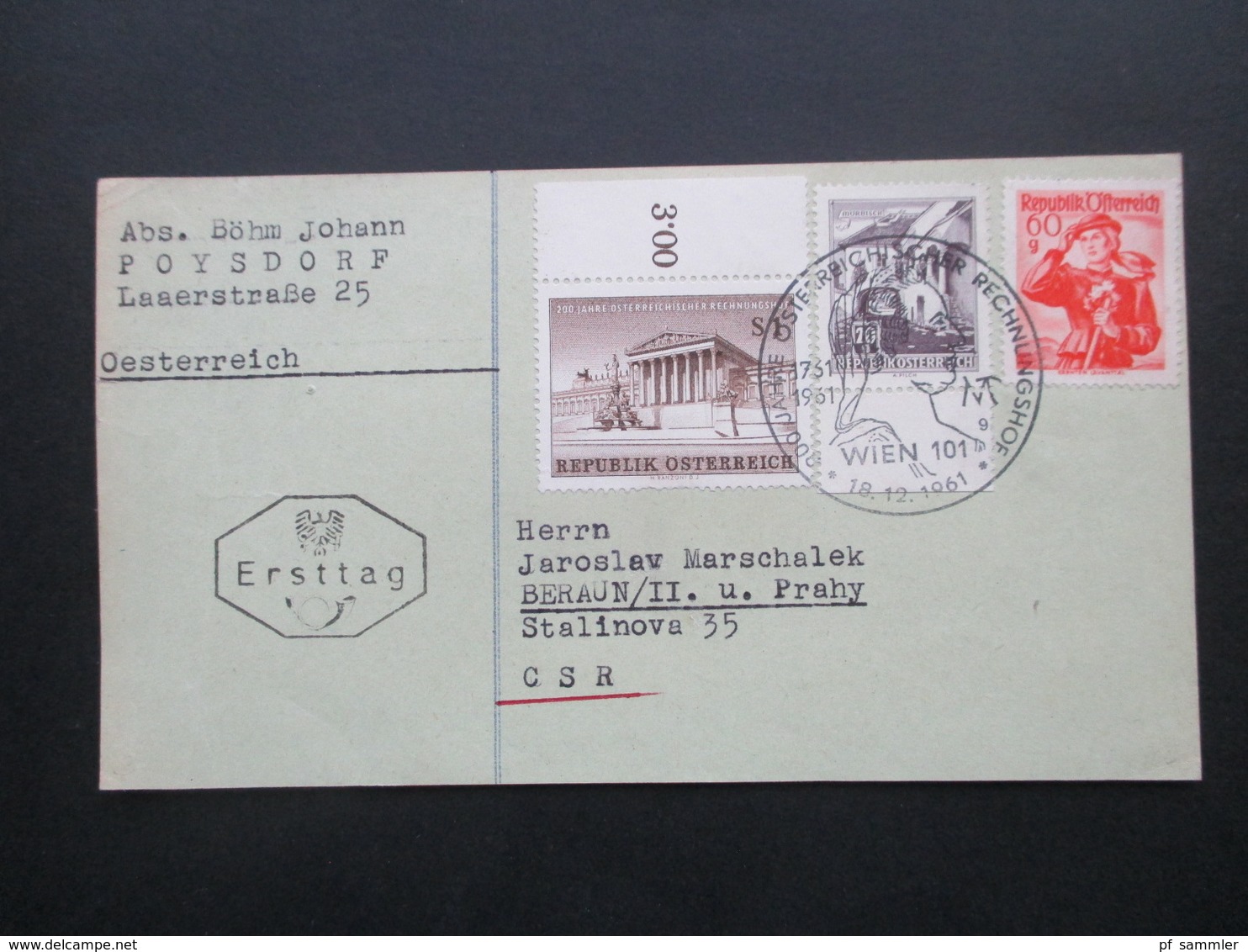 Österreich 1961 Nr. 1101 Und 1102 FDC MiF Mit Trachten Nr. 905 SST Österreichischer Rechnungshof In Die CSR Gesendet - Cartas & Documentos